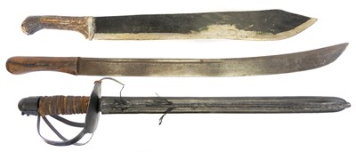 Lot 172 - Two machettes, one with curved fullered blade...