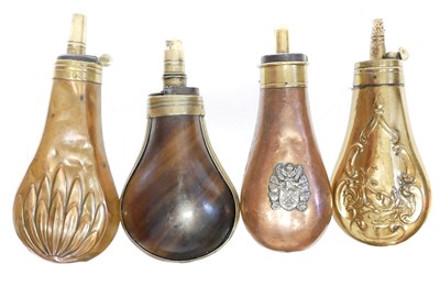 Lot 405 - Four pistol / revover sized copper and brass...