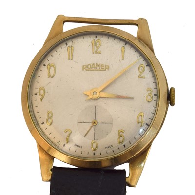 Lot 103 - A 1960s 9ct gold Roamer manual wind wristwatch.