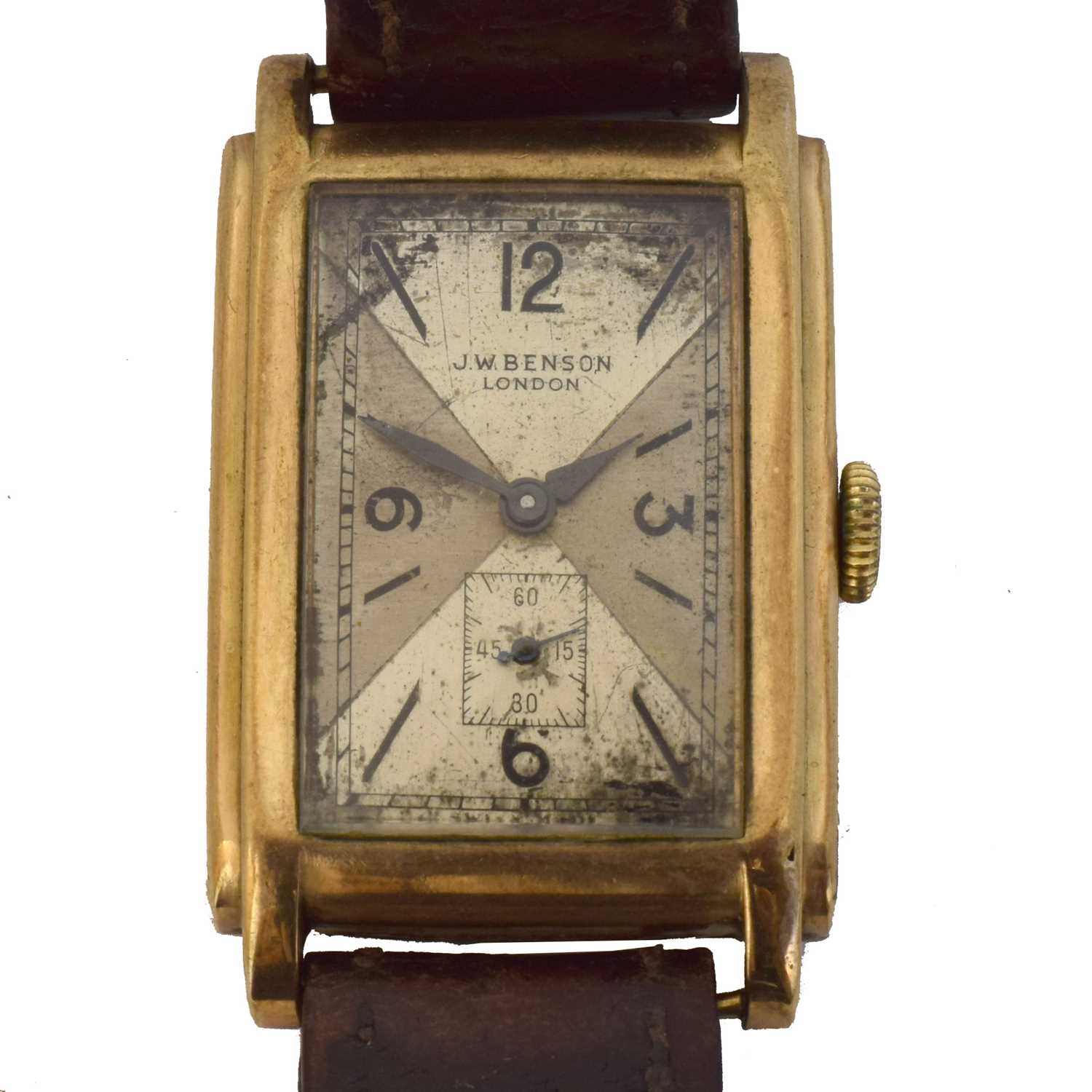 Lot 220 - A 1940s JW Benson 'Tank' manual wind wristwatch, ref. 99772.