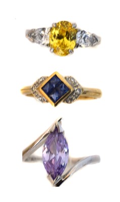 Lot 67 - Three 9ct gold gem-set dress rings.
