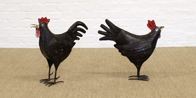 Lot 173 - A Pair of Folk Art Painted Metal Cockerels