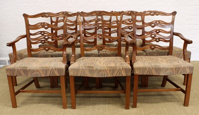 Lot 159 - A Good Set of Ten Early 20th Century Chippendale-Style Mahogany "Wavy" Ladderback Dining Chairs