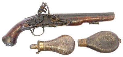 Lot 10 - Flintlock cavalry pistol, 9inch barrel, brass...