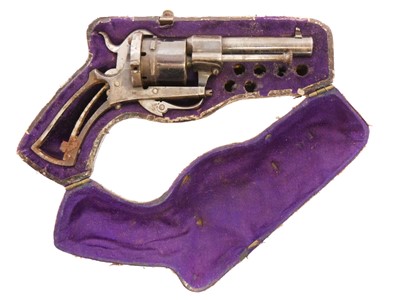 Lot 22 - Cased pinfire .22 calibre revolver, 2.25inch...