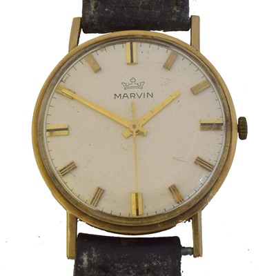 Lot 227 - A 1970s 9ct gold Marvin manual wind wristwatch.