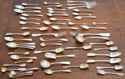 Lot 15 - A selection of silver and white metal flatware.