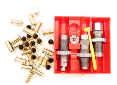 Lot 506 - Lee 44 S&W Russian three die set with shell...