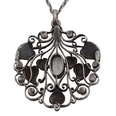 Lot 69 - An aquamarine, diamond and enamel pendant, circle of Arthur & Georgie Gaskin.