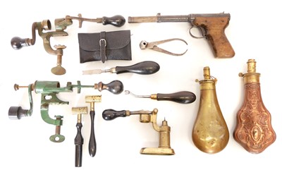 Lot 383 - Vintage shotgun cartridge reloaing tools, to...