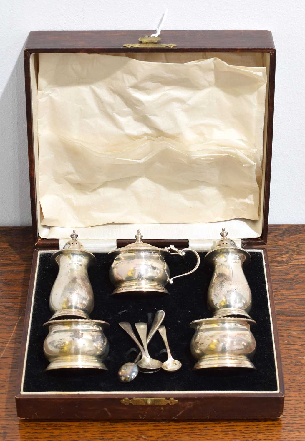 Lot 42 - A George V silver cruet set.