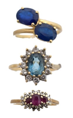 Lot 66 - Three 9ct gold gem-set dress rings.