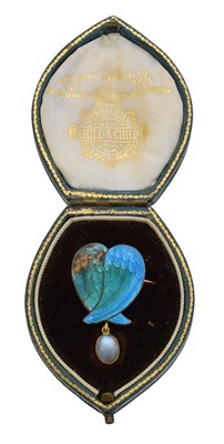 Lot 14 - An early 20th century enamel and moonstone brooch by Child & Child