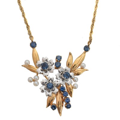 Lot 71 - A 9ct gold gem-set floral necklace by Cropp & Farr.