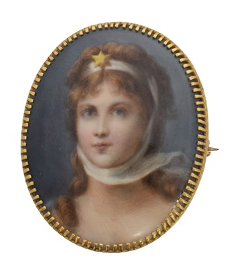 Lot 16 - A Victorian portrait miniature brooch.