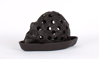 Lot 80 - A Wedgwood Black Basalt "Hedgehog" Crocus Pot and Stand