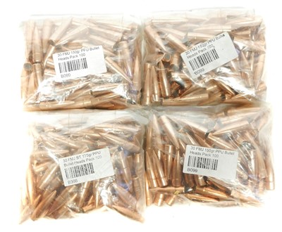 Lot 493 - PPU .30 FMJ 175 grain bullet heads, four...