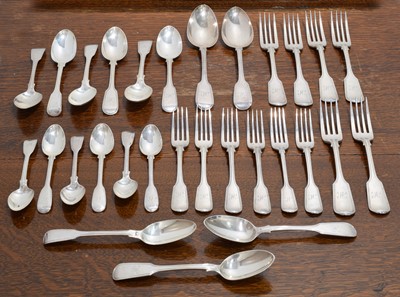 Lot 2 - A George IV and later silver part canteen.