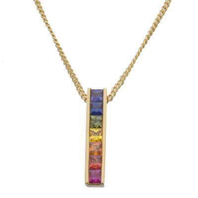 Lot 55 - A vari-hue sapphire pendant.