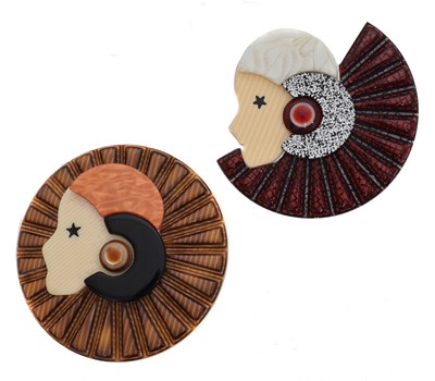 Lot 20 - Two Lea Stein 'Corolle' lady brooches.
