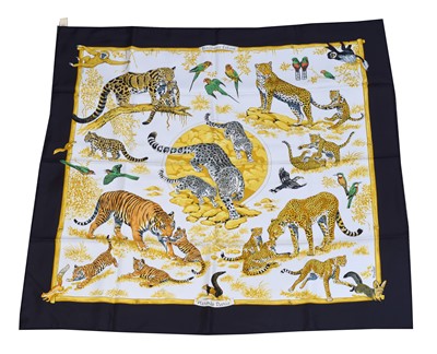 Lot 197 - A Hermès 'Tendresse Feline' silk scarf.
