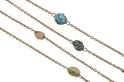 Lot 83 - An early 20th century freshwater pearl and turquoise longuard chain.