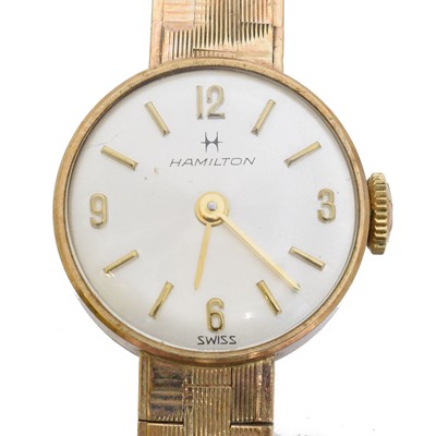 Lot 101B - A 9ct gold manual wind wristwatch by Hamilton.