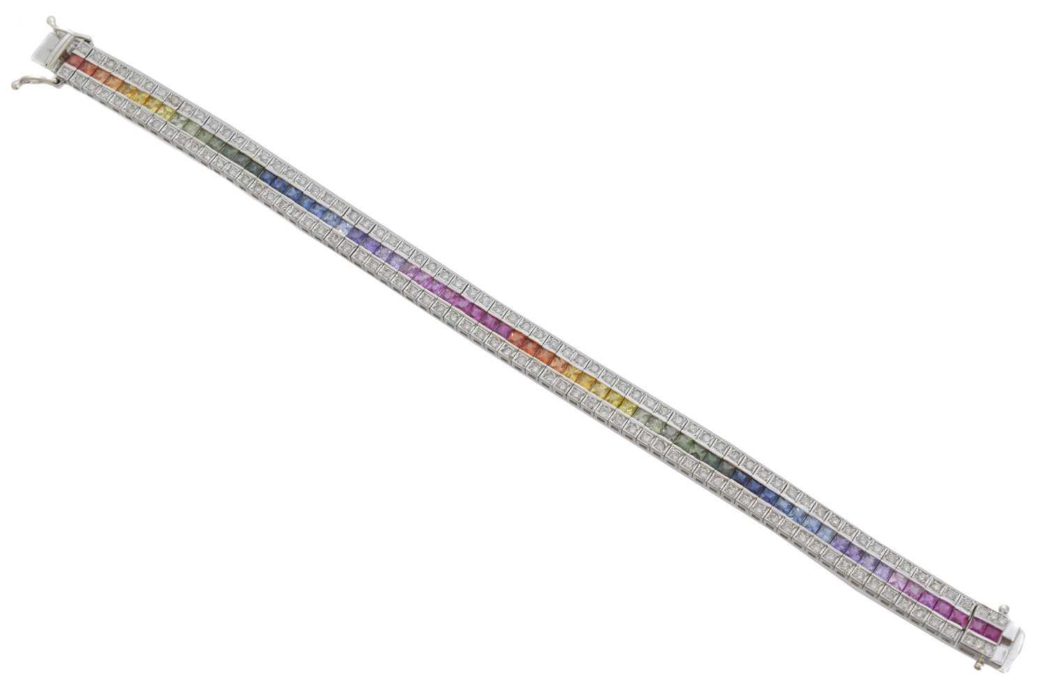 Lot 25 - A sapphire and diamond line bracelet.