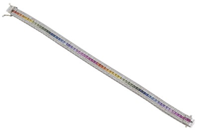 Lot 25 - A sapphire and diamond line bracelet.