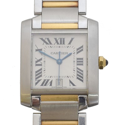 Lot 185 - A Cartier Tank Francaise automatic calendar wristwatch, ref. 2302.