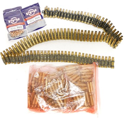 Lot 489 - Fired belt of .308 cases, 148cm long, also 226...