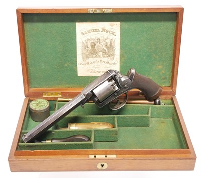 Lot 13 - Cased Samuel Nock percussion 54 bore revolver,...