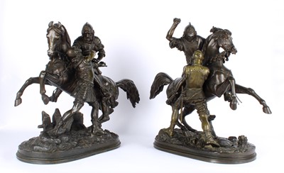Lot 69 - A Large and Impressive Opposing Pair of Bronze Equestrian Figure Groups
