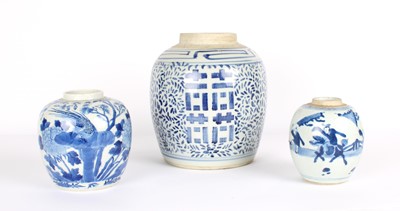 Lot 98 - Three Chinese Blue and White Ginger Jars