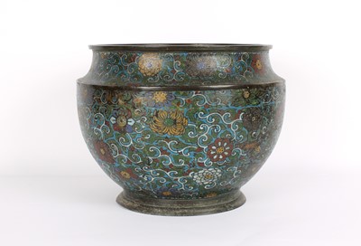Lot 94 - A Large Chinese Bronze and Champleve Enamel Bowl or Planter