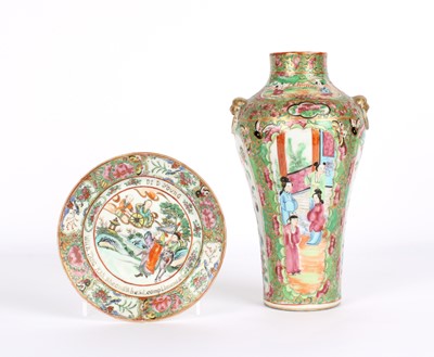Lot 101 - A Mid-Late 19th Century Chinese "Rose Medallion" Vase and Saucer
