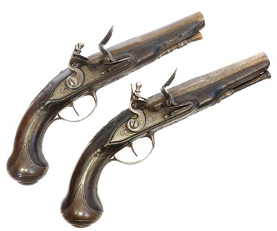Lot 1 - Pair of French 34 bore flintlock travelling...