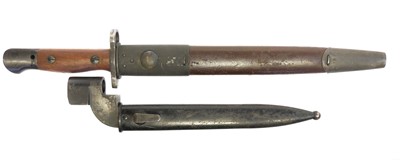 Lot 162 - Unissued Owen SMG bayonet and scabbard, the...