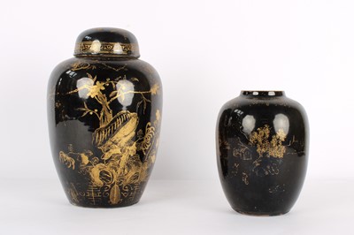 Lot 10 - Two Chinese Famille Noire Ginger Jars