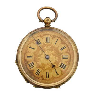 Lot 168 - An 18ct gold open face fob watch.