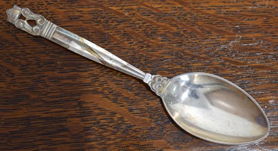 Lot 87 - An early 20th century silver 'Acorn' pattern dessert spoon by Georg Jensen.