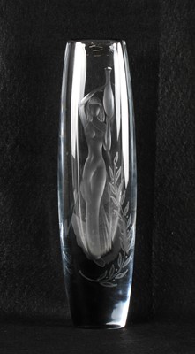 Lot 30 - Tall Swedish Art Deco Engraved "Amphora Carrier" Vase