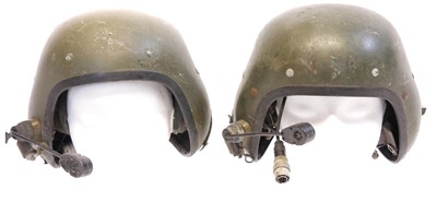 Lot 203 - Two British tank crew helmets, both bearing...
