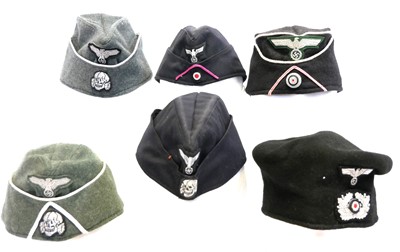Lot 212 - Six reproduction German Third Reich side caps.