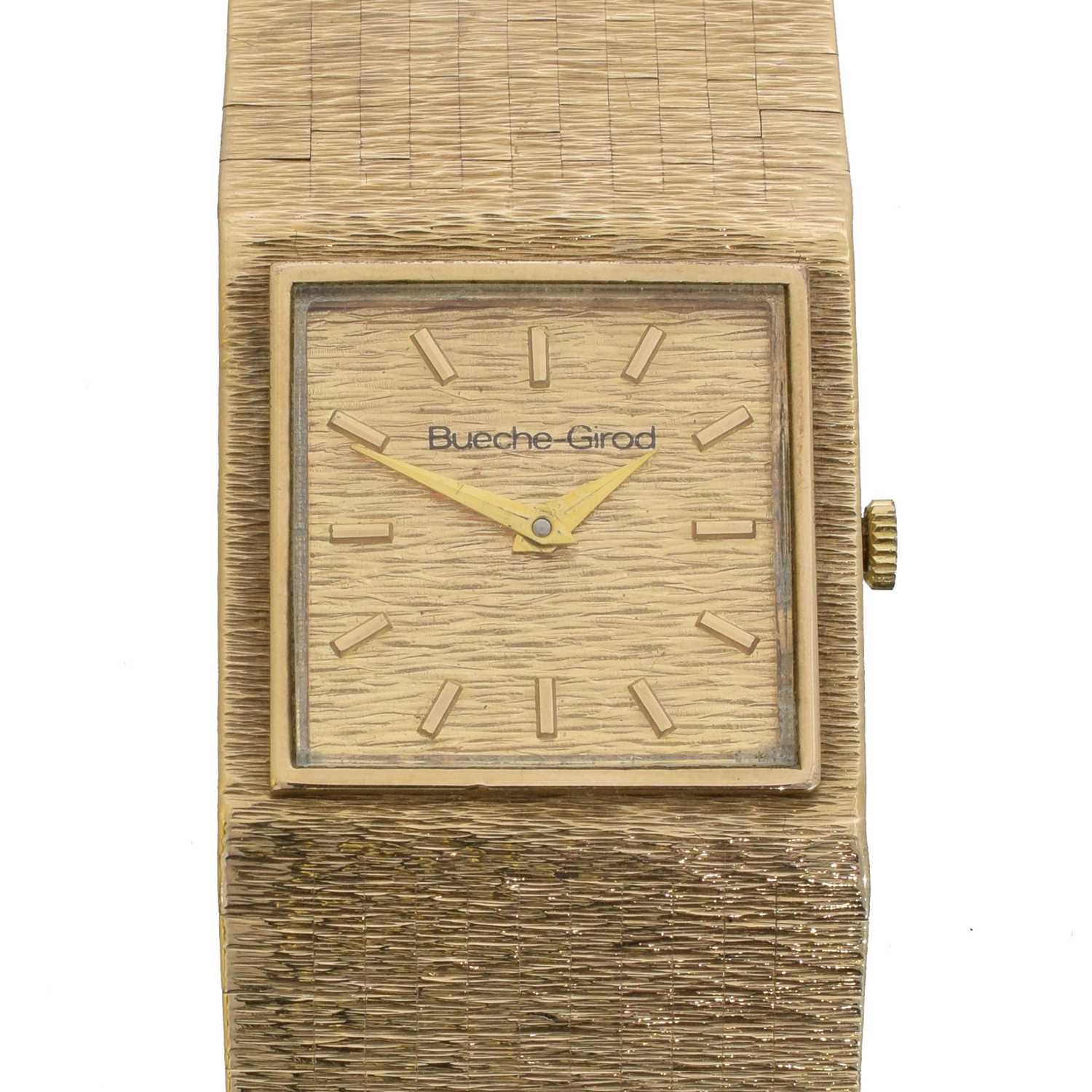 Lot 180 - A 1970s 9ct gold Bueche Girod manual wind wristwatch.