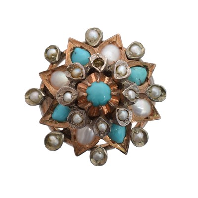 Lot 110 - A turquoise and split pearl princess ring.