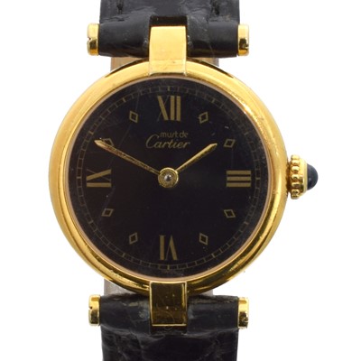 Lot 184 - A Must De Cartier silver gilt Mantel Tank quartz wristwatch, ref. 590004.