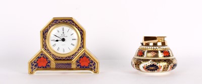 Lot 49 - An "Old Imari" Mantel Clock and Table Lighter by Royal Crown Derby