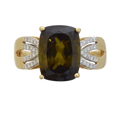Lot 92 - An 18ct gold tourmaline and diamond dress ring, by Lorique.