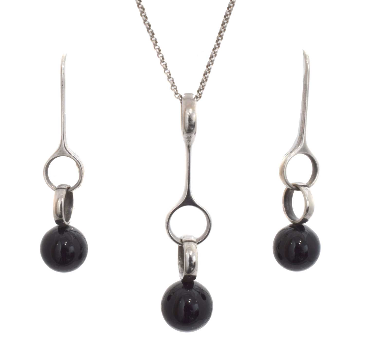 Lot 71 - A set of silver onyx 'Sphere' jewellery by Georg Jensen.